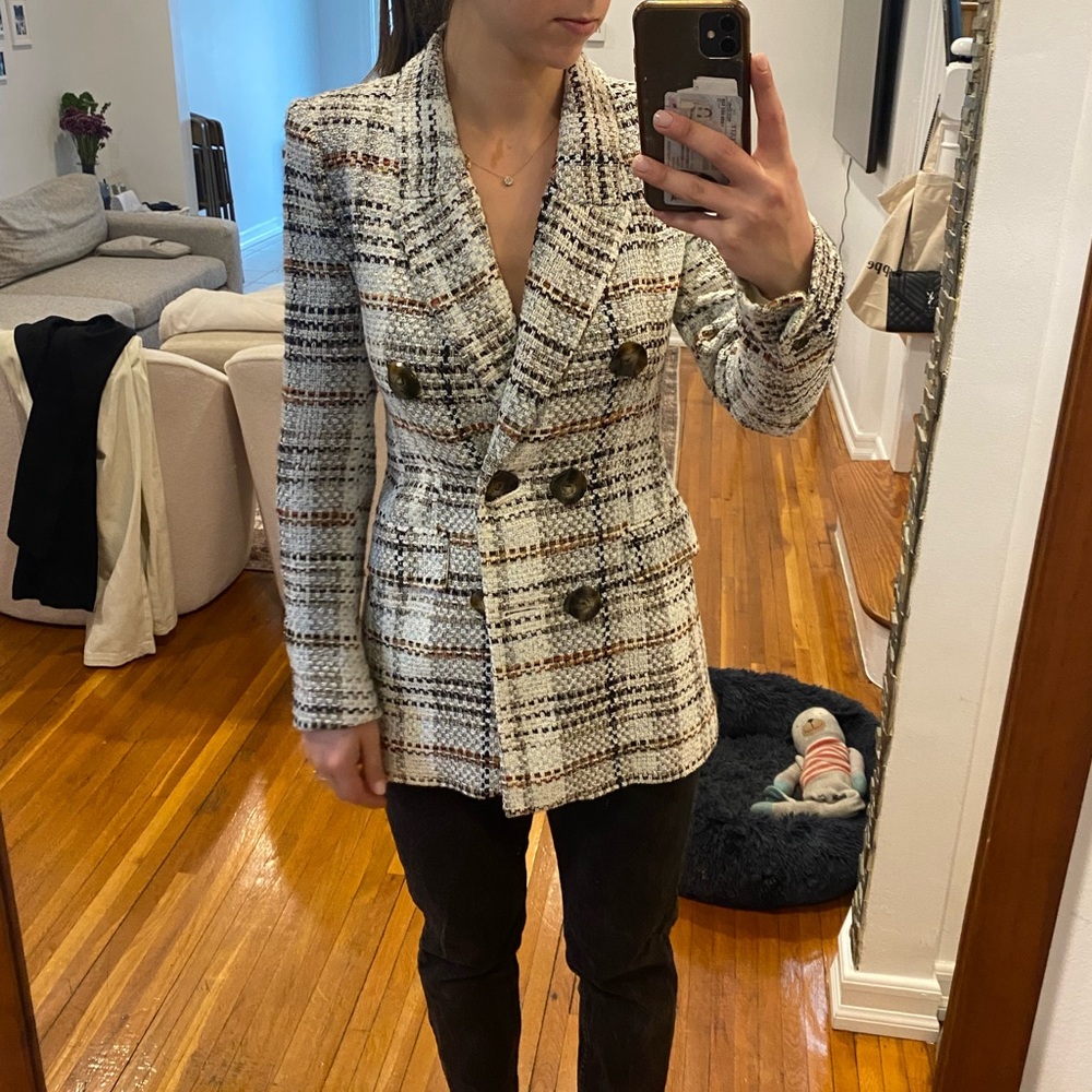 Zara Tweed Plaid Blazer